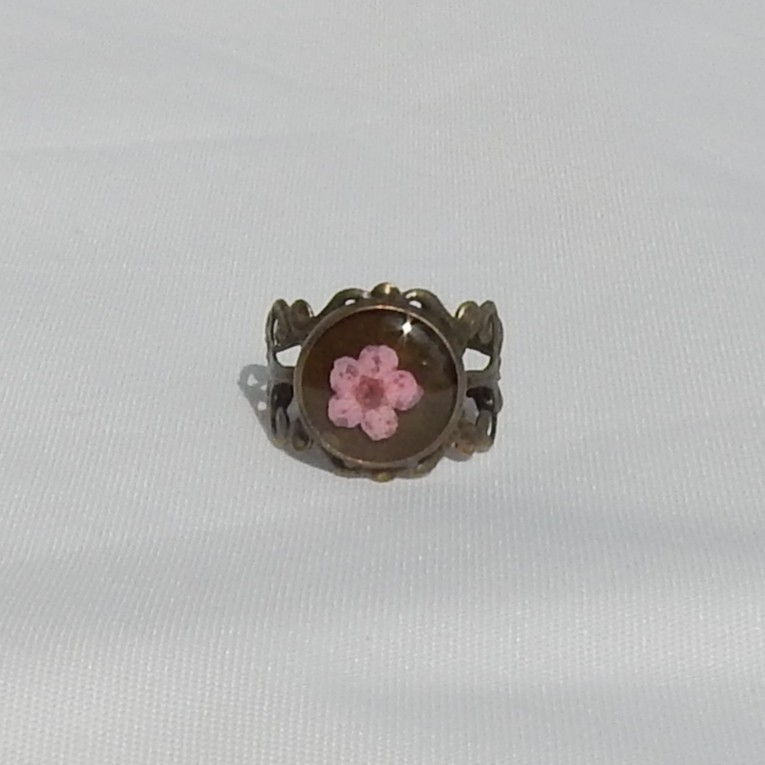 Ring - Antikk bronsje - Rosa blomst