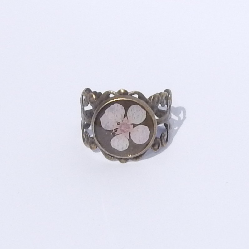 Ring - Antikk bronsje - Lys rosa blomst2